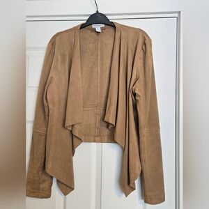 Katherine Barclay Camel Drape Front Blazer Faux Suede